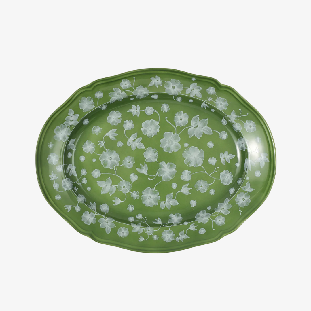 Floral Green Serving Plate