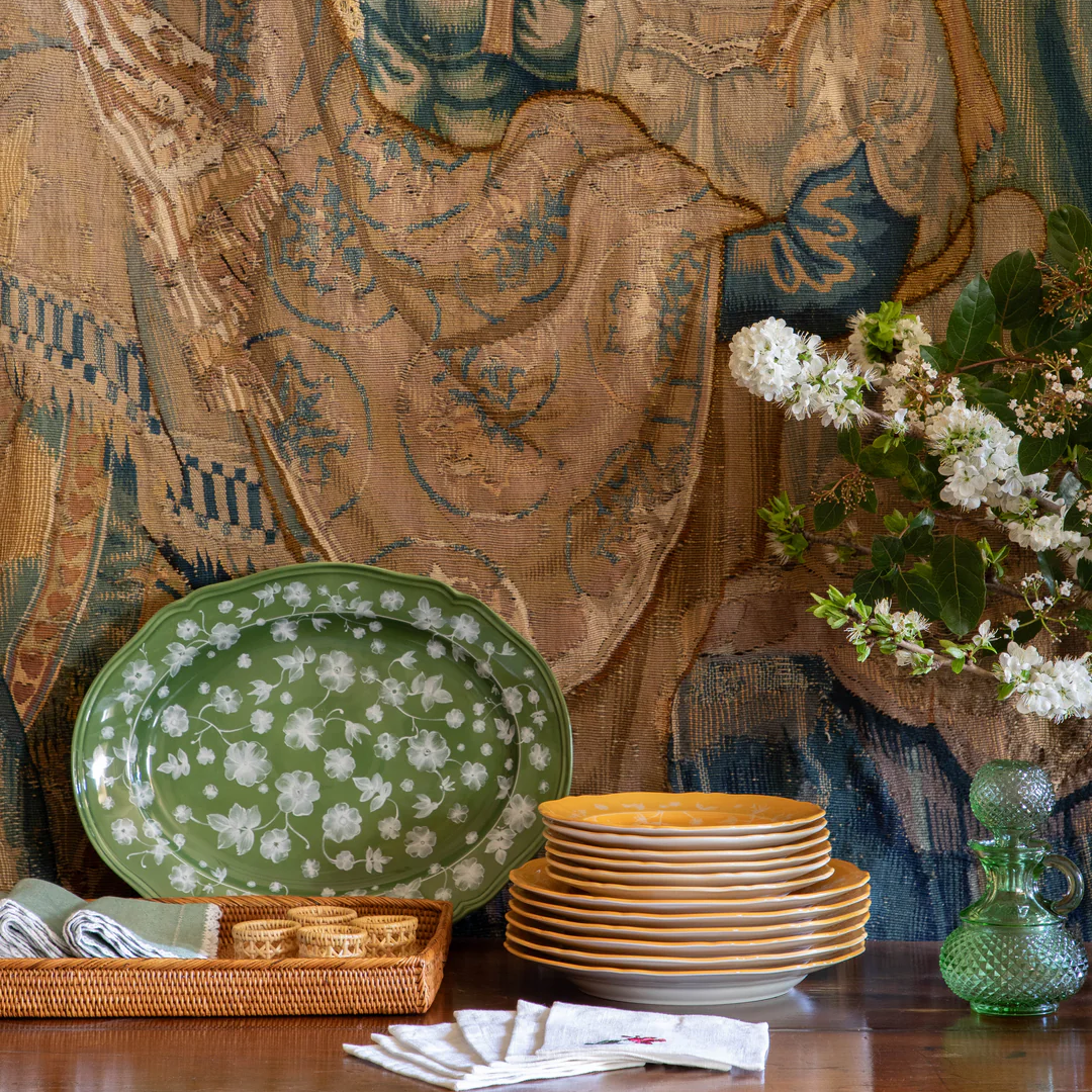 Floral Green Serving Plate