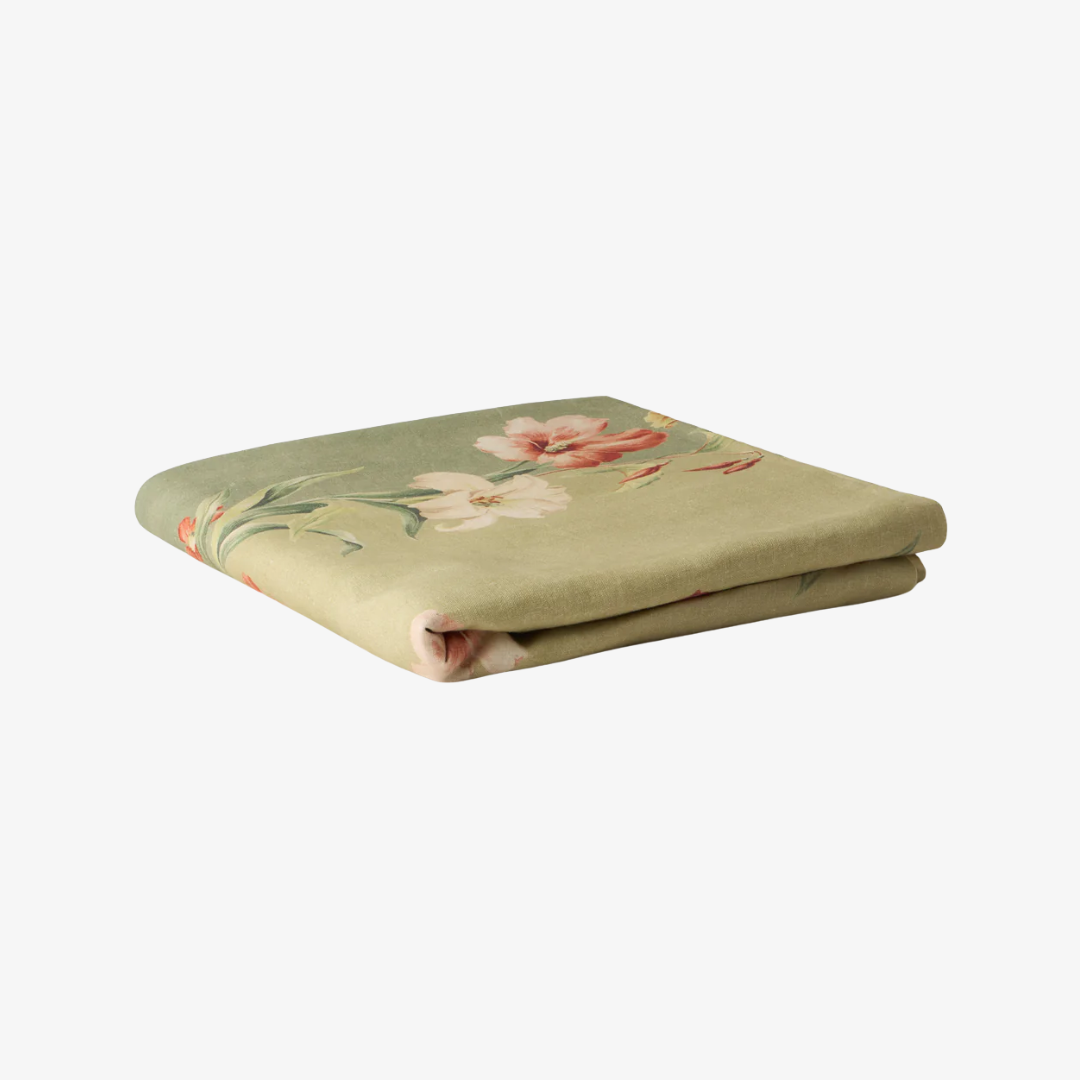 Ibiscus Sage Linen Tablecloth, Rectangle