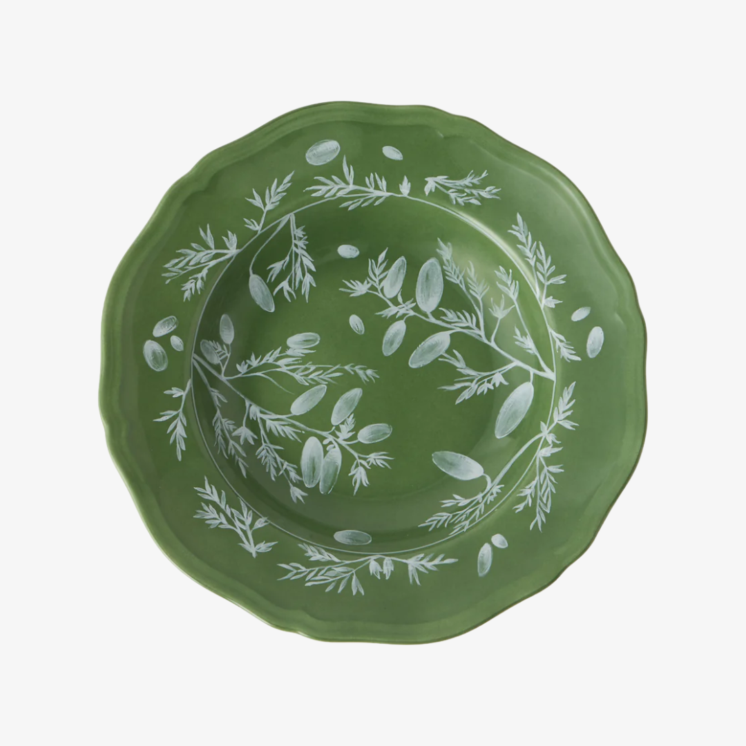 Floral Green Soup Plate, Set of 4