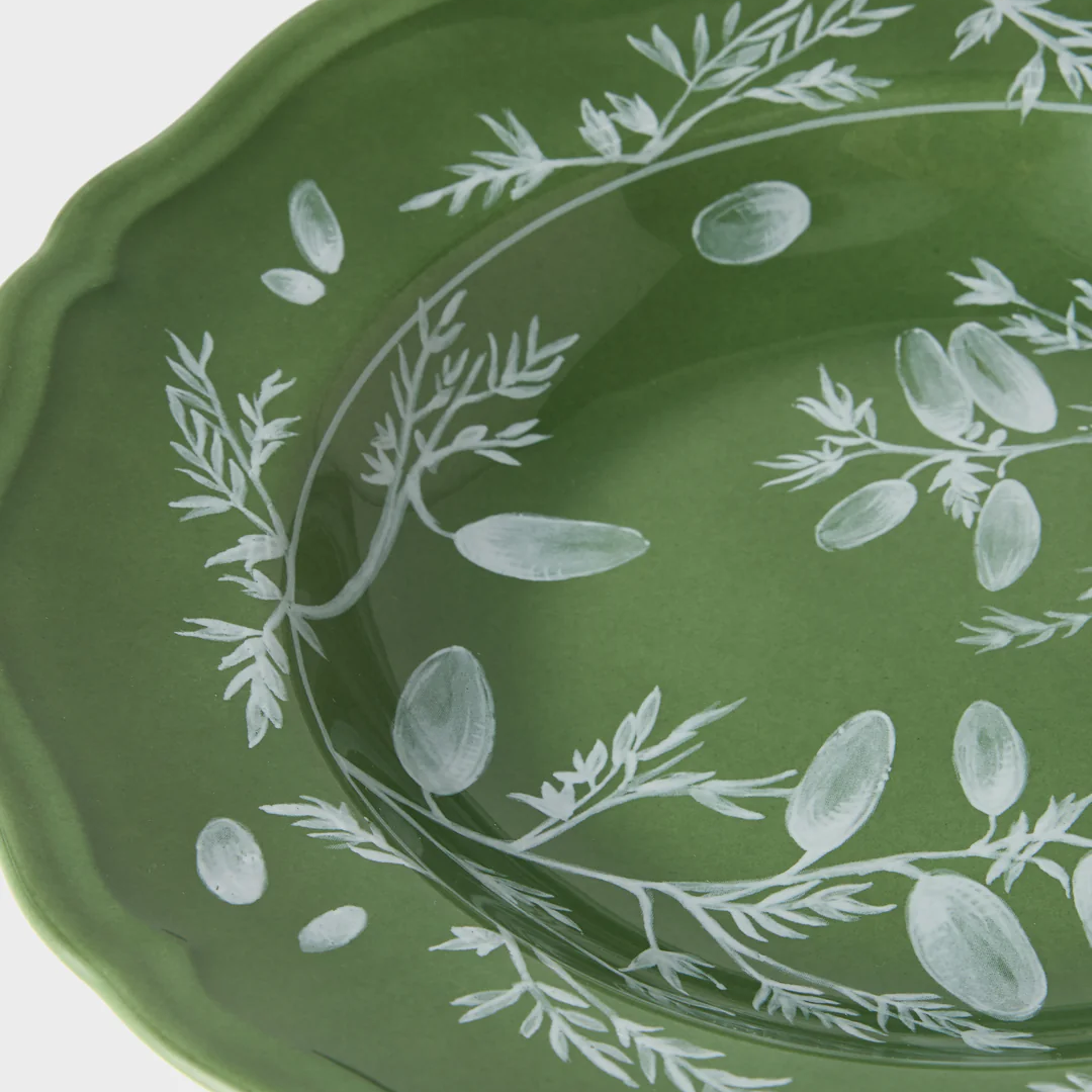 Floral Green Soup Plate, Set of 4