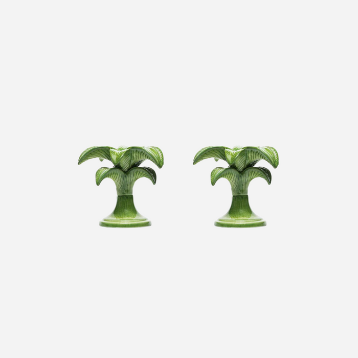 Small Green Palm Tree Candlestick, Set of 2