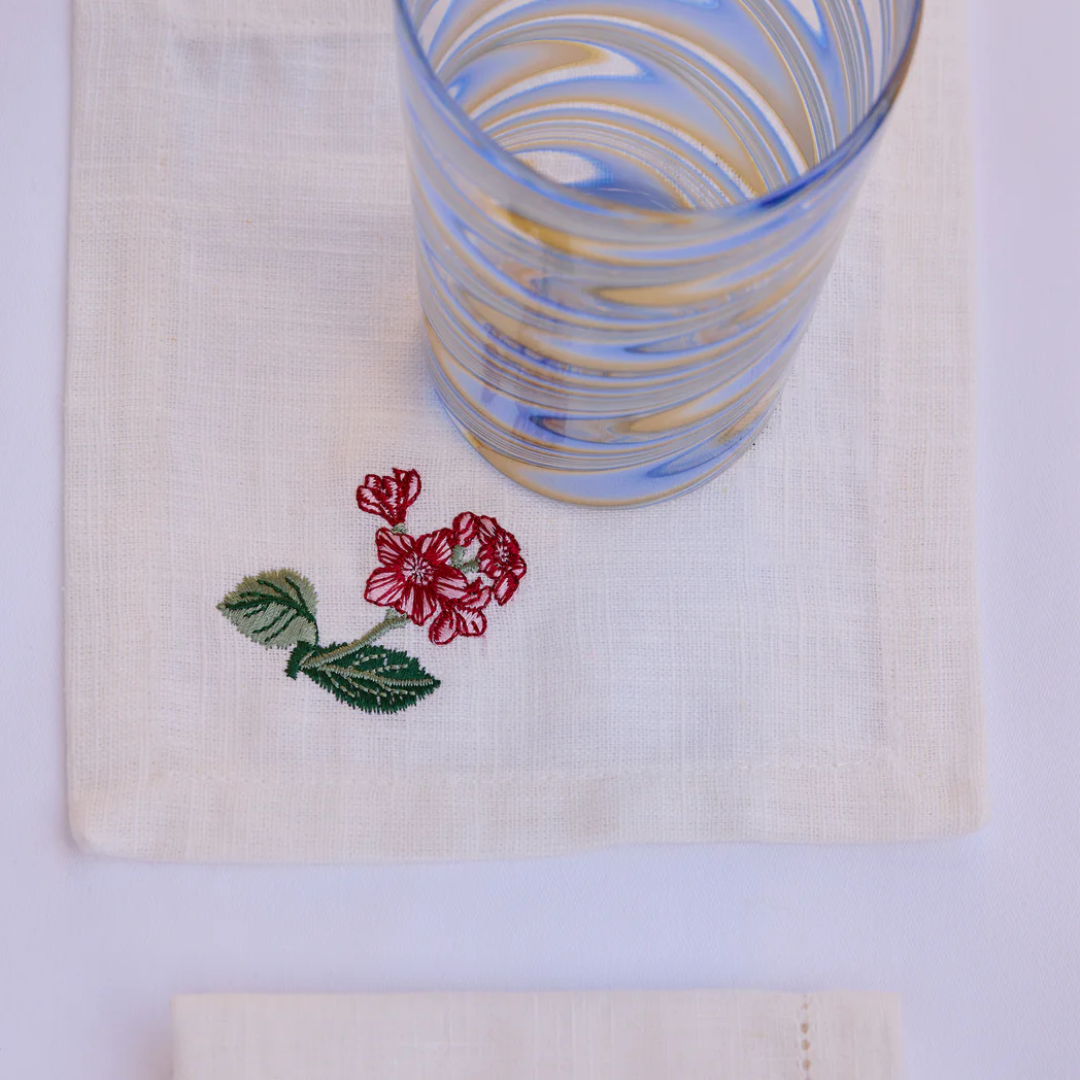 Floral Medley Embroidered Cocktail Napkins, Set of 6