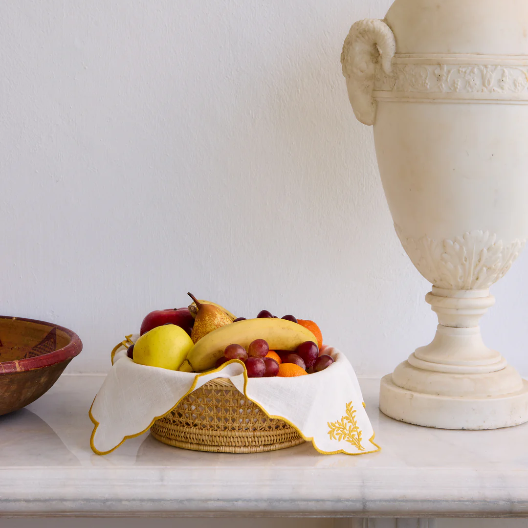 Botanica Yellow Embroidered Linen Napkin, Set of 4