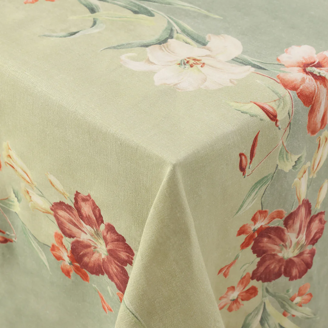 Ibiscus Sage Linen Tablecloth, Square