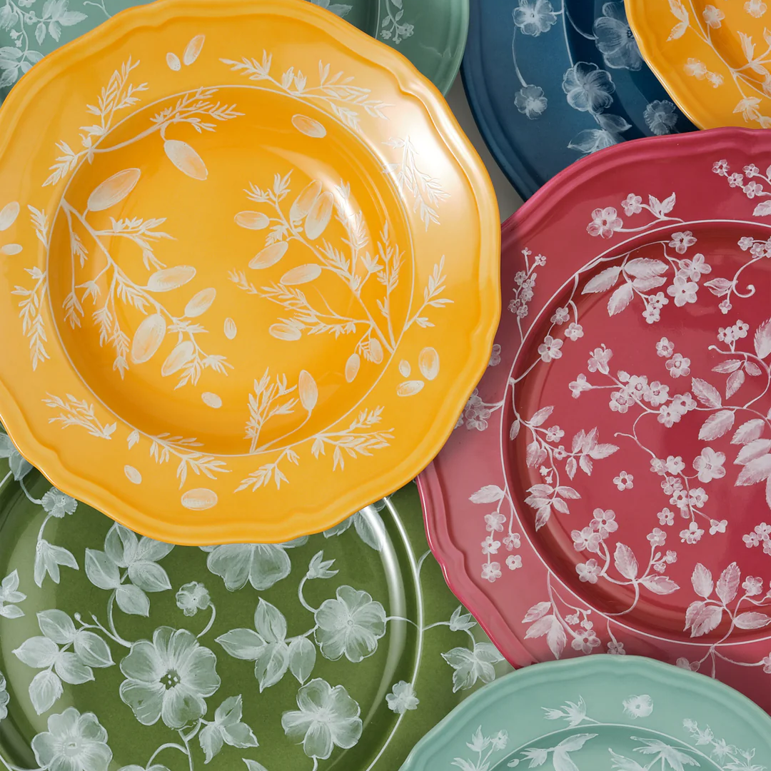 Floral Yellow Soup Plate, Set of 4