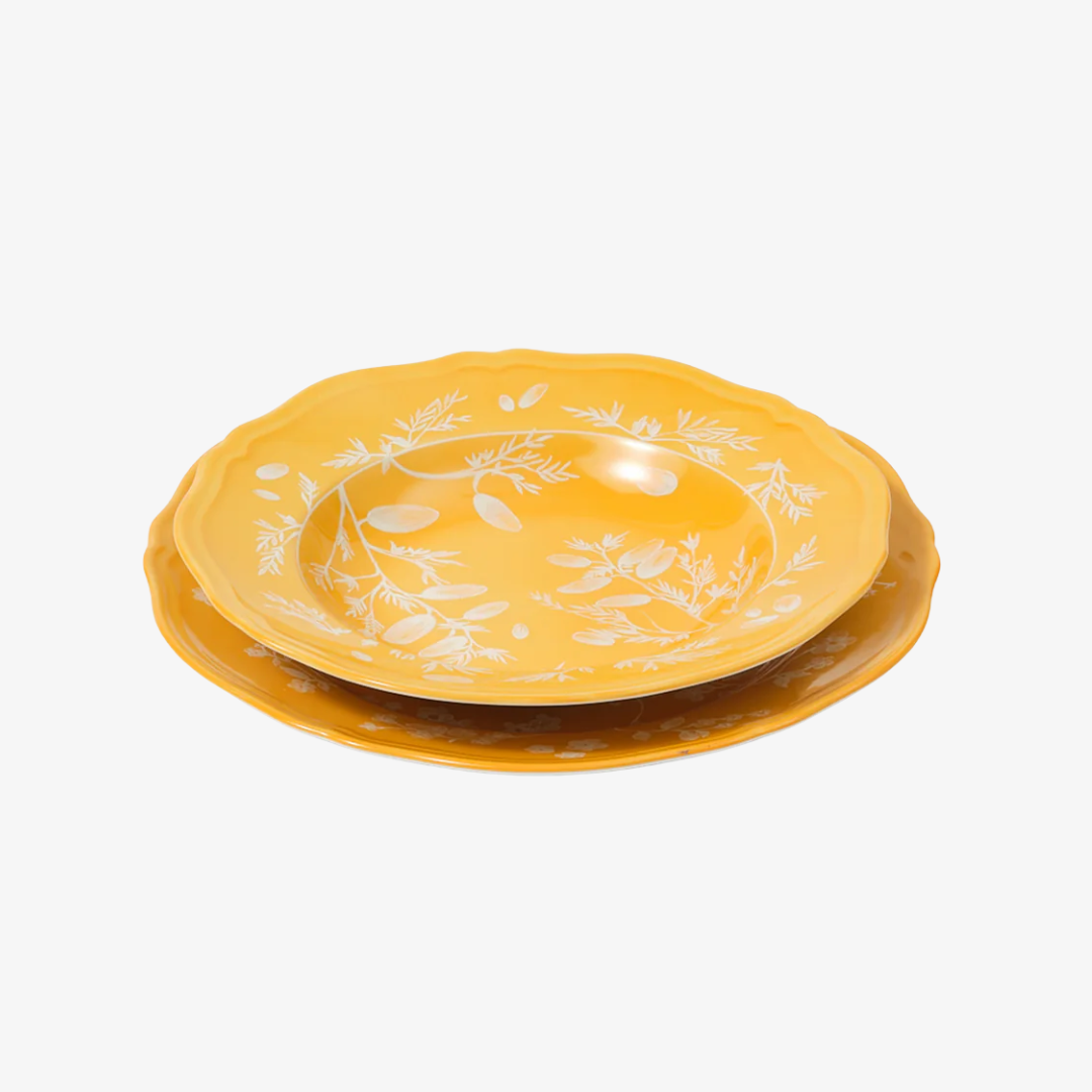 Floral Yellow Soup Plate, Set of 4