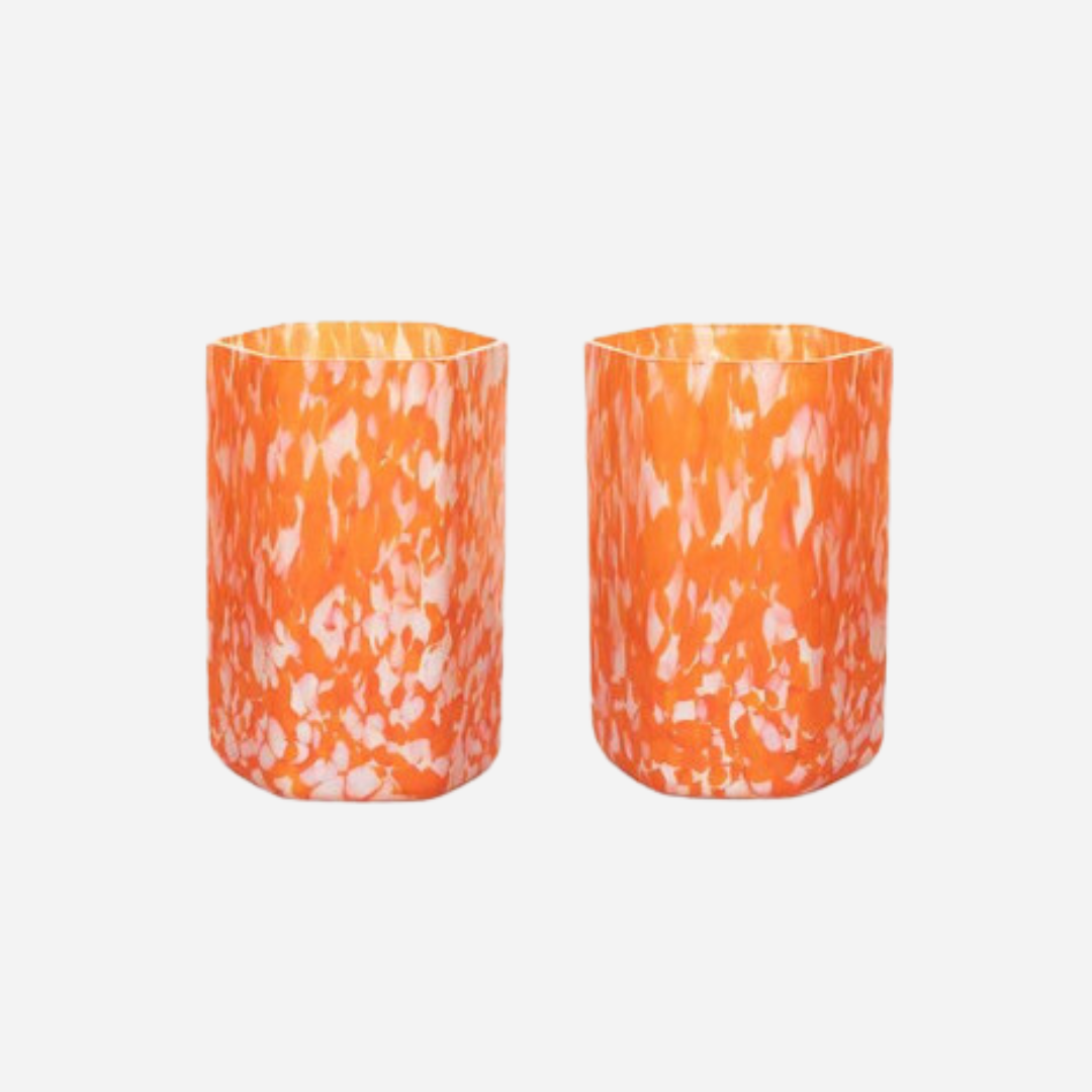 Macchia Hex Ivory & Orange Mix Tumblers, Set of 2