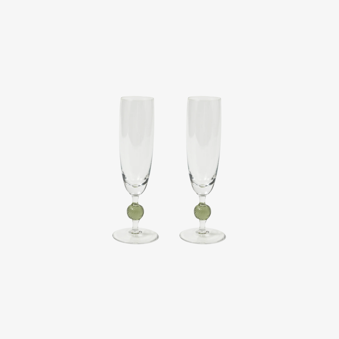 Demetra Green Flute Glass, Set of 2