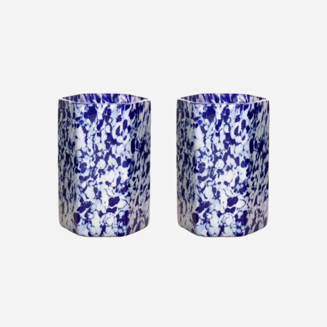 Macchia Hex Ivory & Blue Mix Tumblers, Set of 2