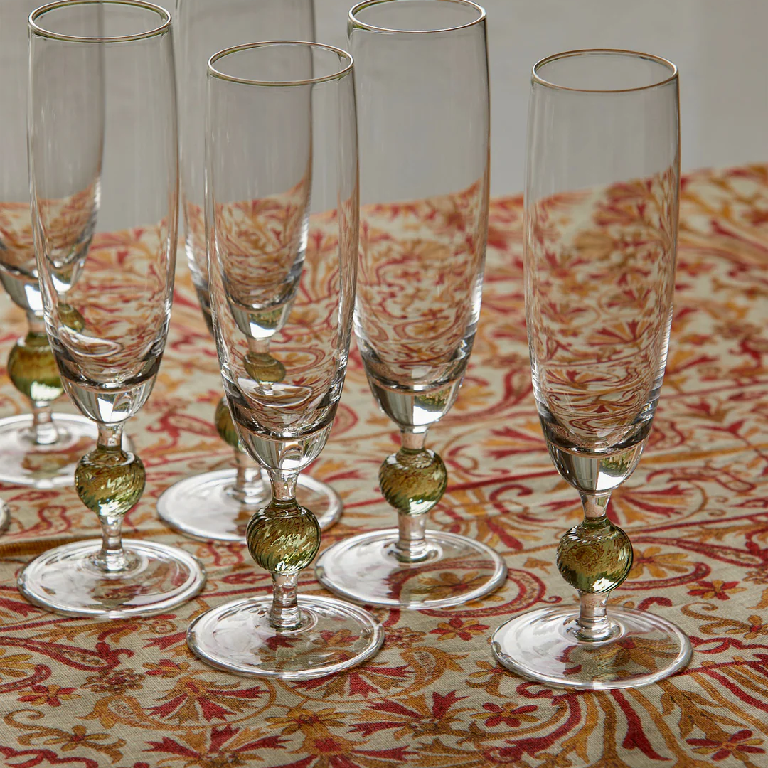 Demetra Green Flute Glass, Set of 2
