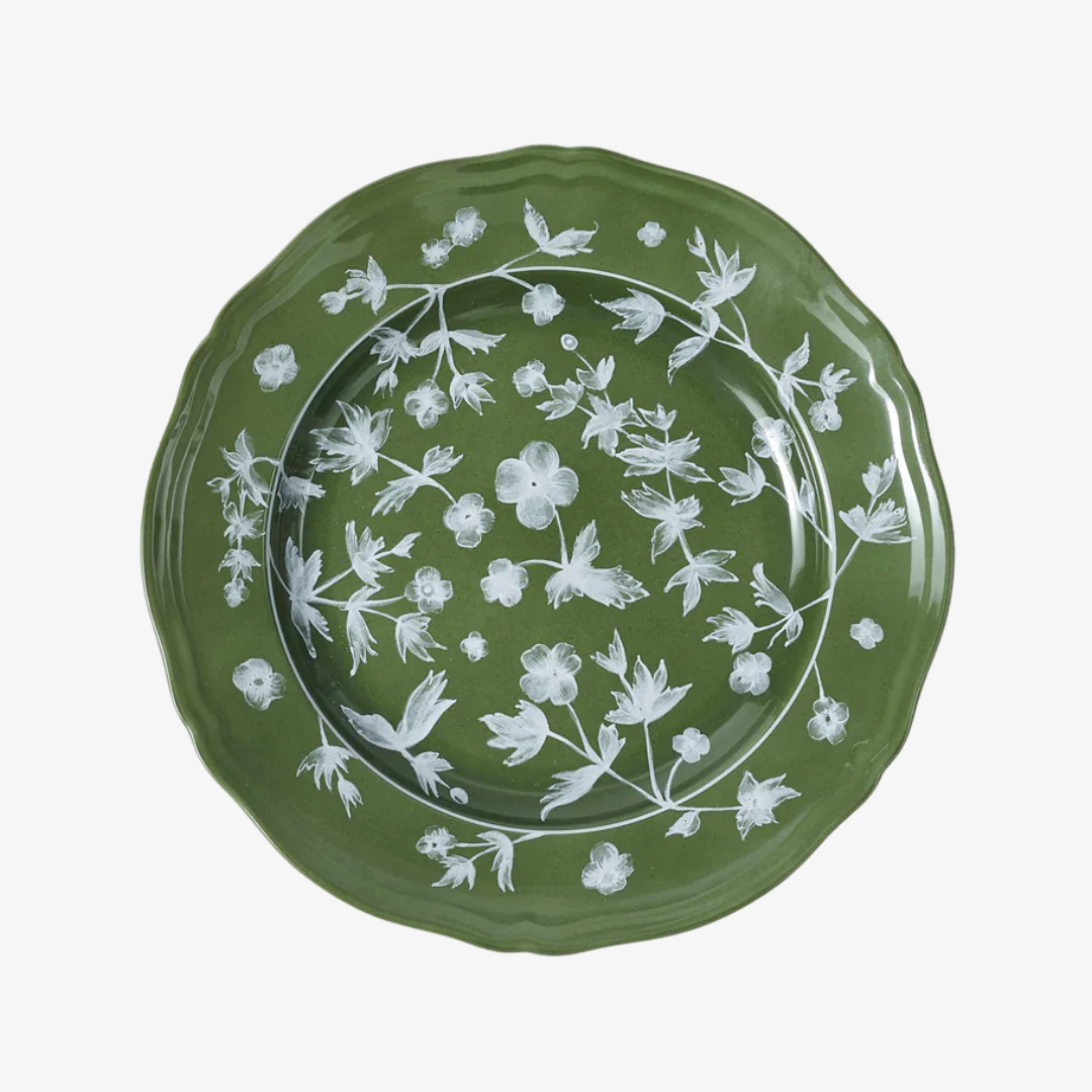 Floral Green Salad Plate, Set of 4