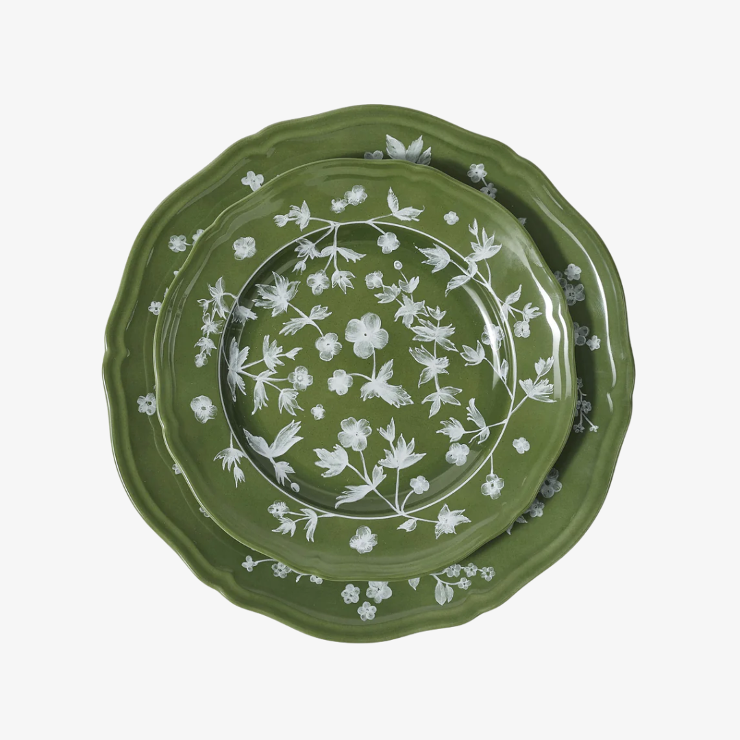 Floral Green Salad Plate, Set of 4