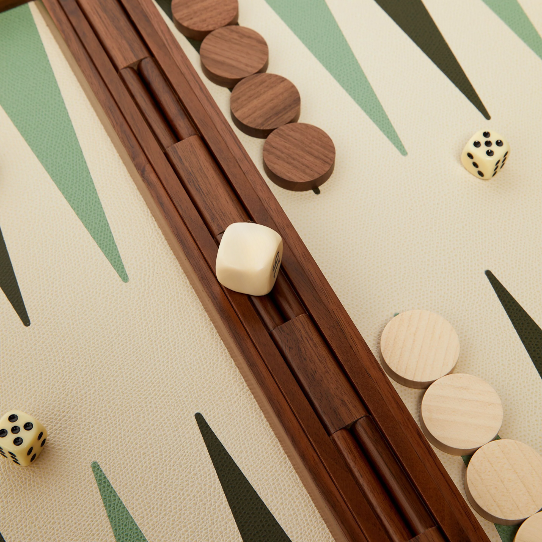 Green Leather Backgammon Set