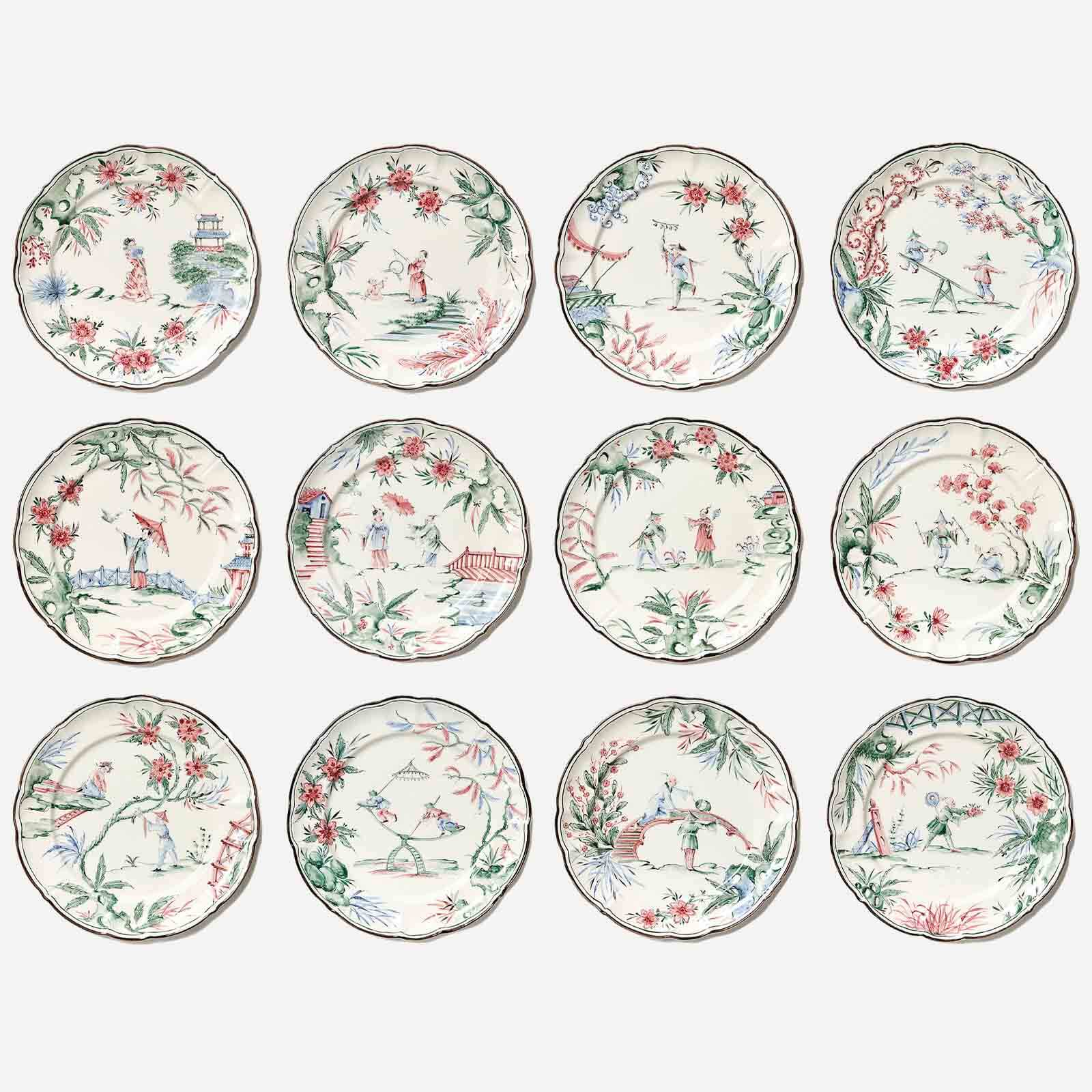 Chinoiseries Scene Dinner Plate, Set of 12